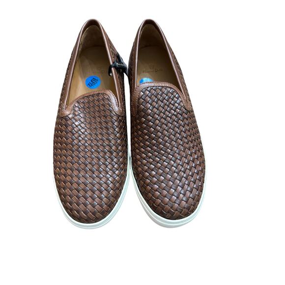 NWT Massimo Dutti Men's Brown Braided Leather Slip On Sneakers Size 11 - Picture 1 of 8